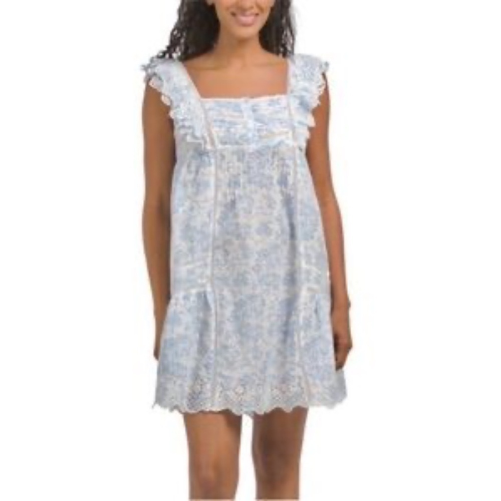 Rachel Ashwell Shabby Chic blue white floral cotton sleeveless midi nightgown